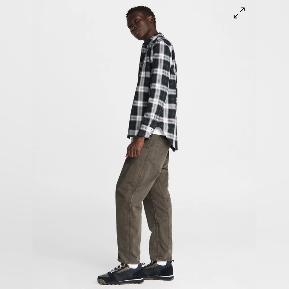 Rag & Bone Men's Black and Green Plaid Button Down Shirt Size Large